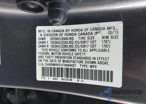 2015 Honda Cr-V Ex z USA, uszkodzony, nr VIN 2HKRM4H51FH644427